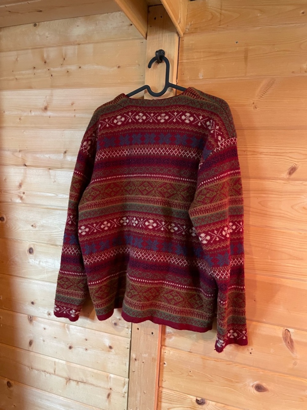 Classic 100% Wool Red Patterned Button-Front Women's Sweater Cardigan - Picture 3 of 3